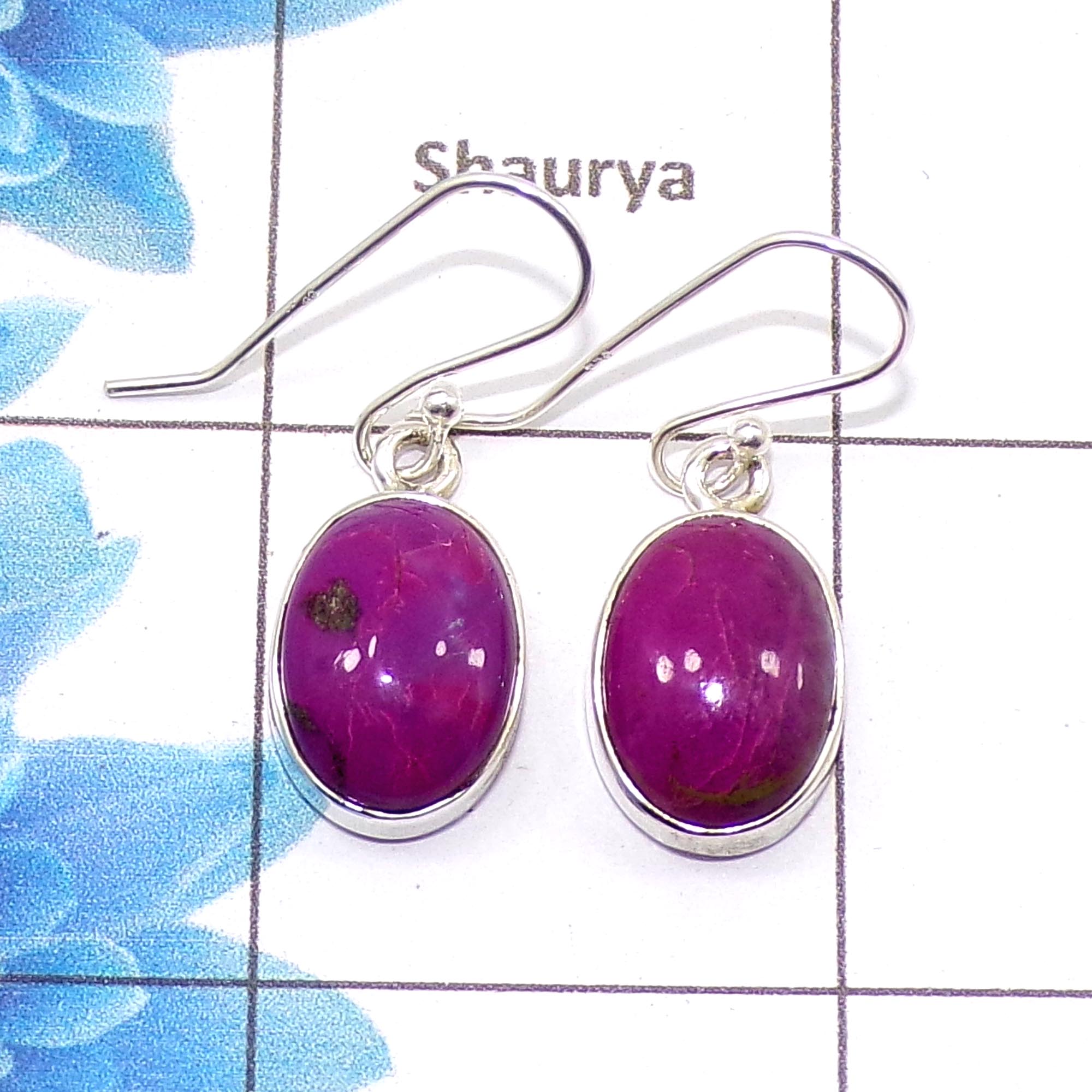 Natural Purple Turquoise Cab Earring B - SPE755-Newly Collection Oval Shape 925 Sterling Silver Factory Handmade Earrings